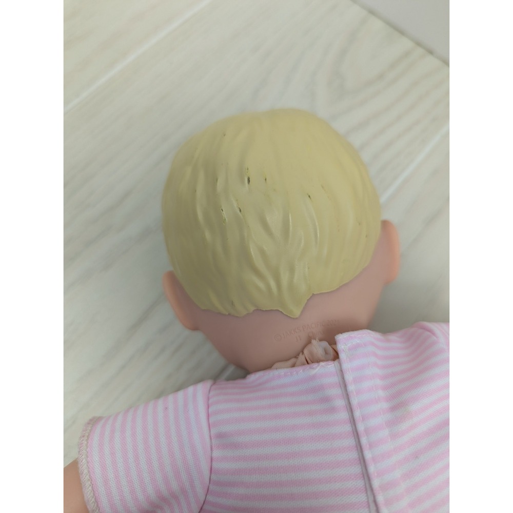 Jakks Pacific baby doll girl pink stripes purple flowers blonde soft body 14" - Picture 5 of 7